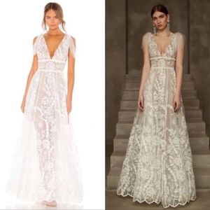 Bronx and Banco Tunisia V-Neck Floral-Embroidered Gown
